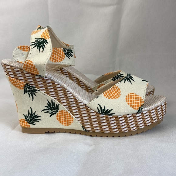 NEW| Women’s Pineapple Printed Summer Bow Knot Wedge Sandals - Picture 6 of 12
